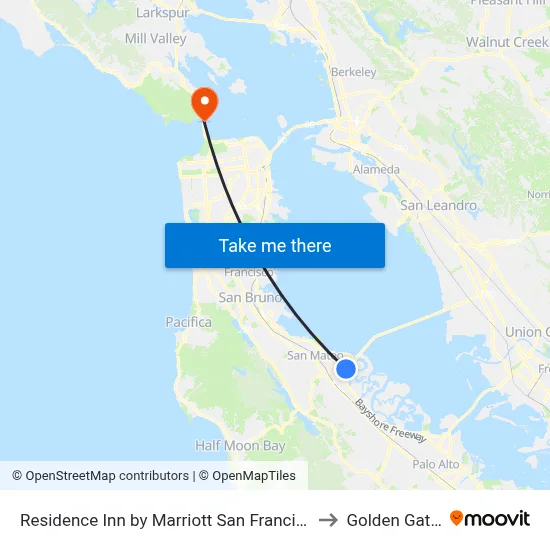 Residence Inn by Marriott San Francisco Airport San Mateo to Golden Gate Bridge map