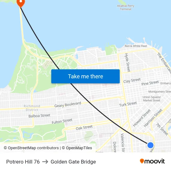 Potrero Hill 76 to Golden Gate Bridge map