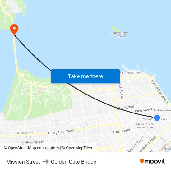 Mission Street to Golden Gate Bridge map