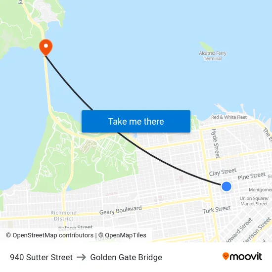 940 Sutter Street to Golden Gate Bridge map