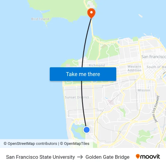 San Francisco State University to Golden Gate Bridge map