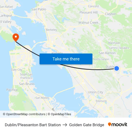 Dublin/Pleasanton Bart Station to Golden Gate Bridge map