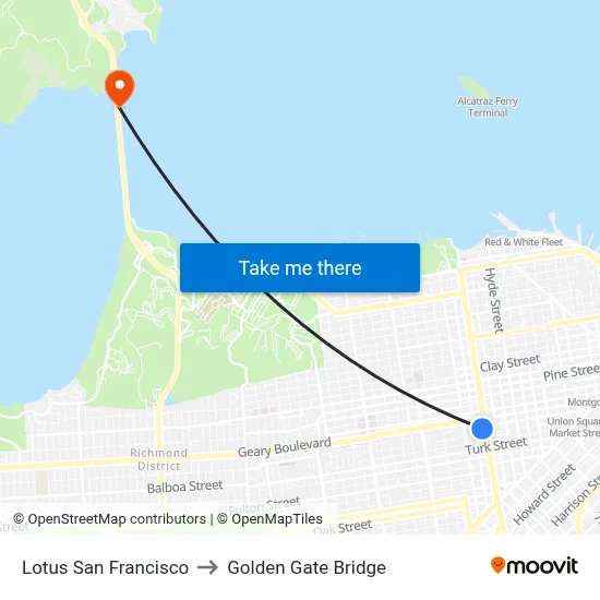 Lotus San Francisco to Golden Gate Bridge map