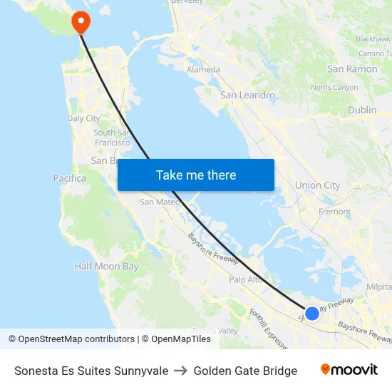 Sonesta Es Suites Sunnyvale to Golden Gate Bridge map