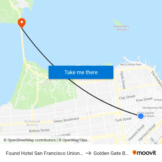 Found Hotel San Francisco Union Square to Golden Gate Bridge map