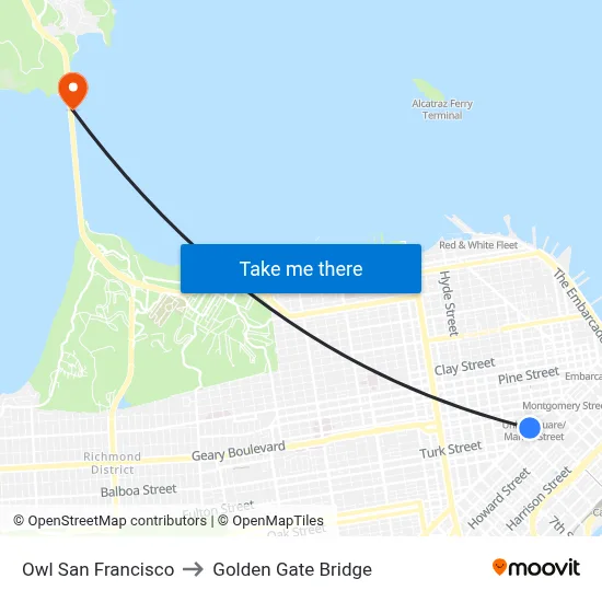 Owl San Francisco to Golden Gate Bridge map