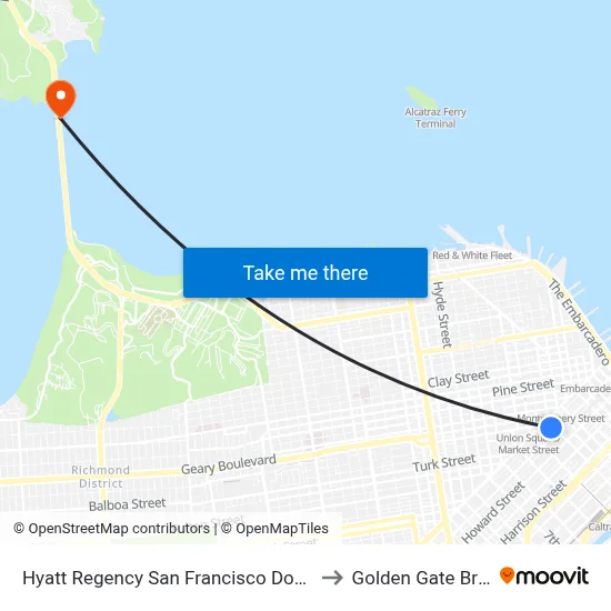 Hyatt Regency San Francisco Downtown to Golden Gate Bridge map