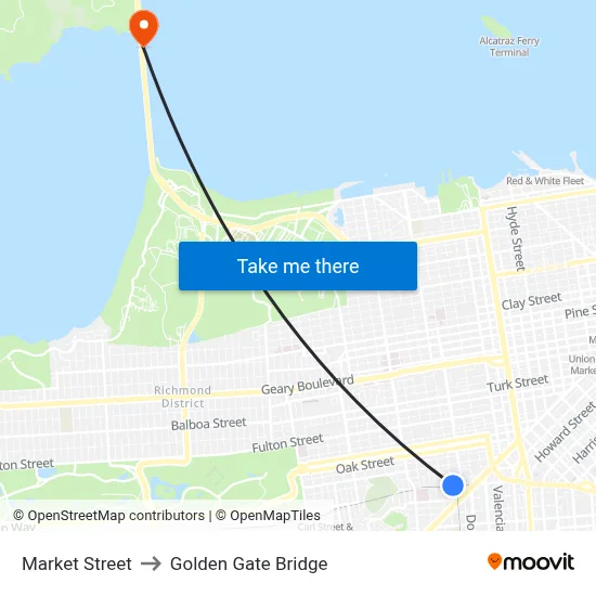 Market Street to Golden Gate Bridge map