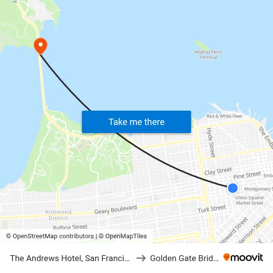 The Andrews Hotel, San Francisco to Golden Gate Bridge map