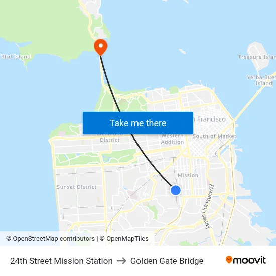 24th Street Mission Station to Golden Gate Bridge map