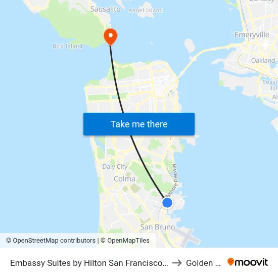 Embassy Suites by Hilton San Francisco Airport Oyster Point, South San Francisco to Golden Gate Bridge map