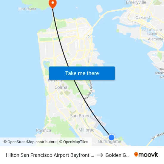 Hilton San Francisco Airport Bayfront - No Resort Fee, Burlingame to Golden Gate Bridge map