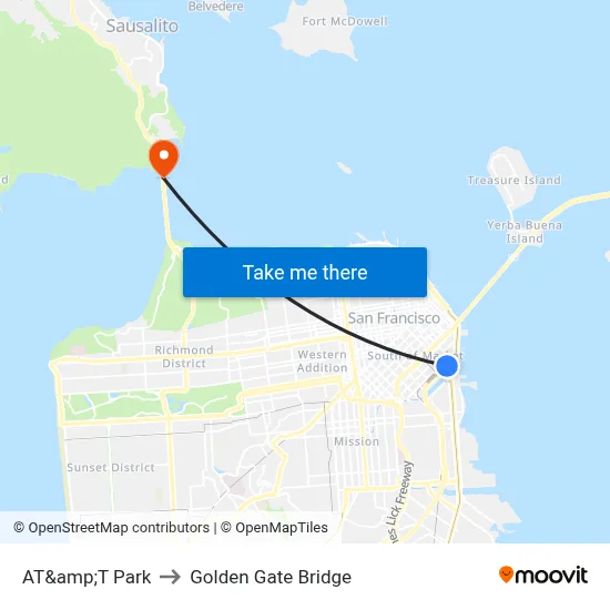 AT&amp;T Park to Golden Gate Bridge map