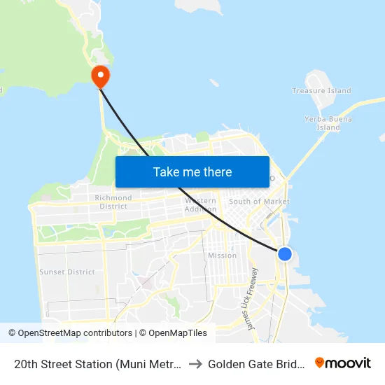 20th Street Station (Muni Metro) to Golden Gate Bridge map
