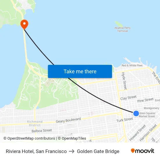 Riviera Hotel, San Francisco to Golden Gate Bridge map