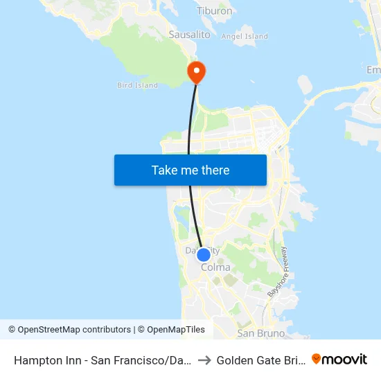 Hampton Inn - San Francisco/Daly City to Golden Gate Bridge map