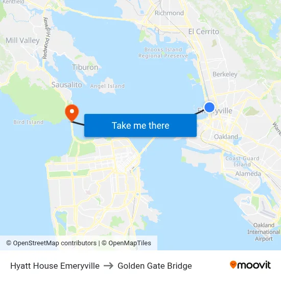 Hyatt House Emeryville to Golden Gate Bridge map
