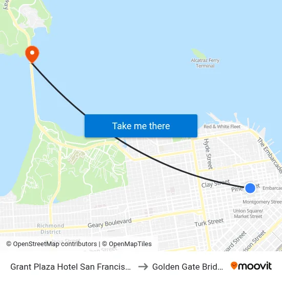 Grant Plaza Hotel San Francisco to Golden Gate Bridge map