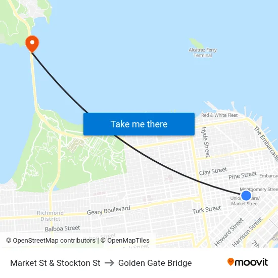 Market St & Stockton St to Golden Gate Bridge map