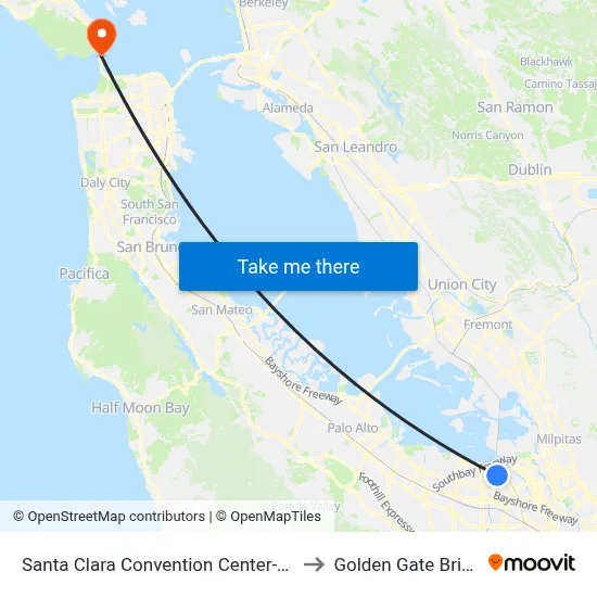 Santa Clara Convention Center-West to Golden Gate Bridge map