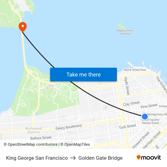 King George San Francisco to Golden Gate Bridge map