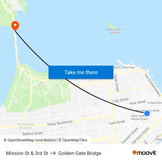 Mission St & 3rd St to Golden Gate Bridge map