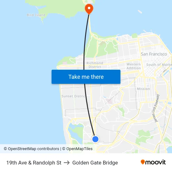 19th Ave & Randolph St to Golden Gate Bridge map