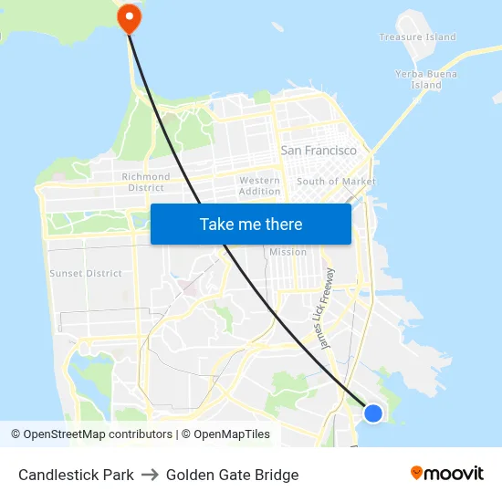 Candlestick Park to Golden Gate Bridge map