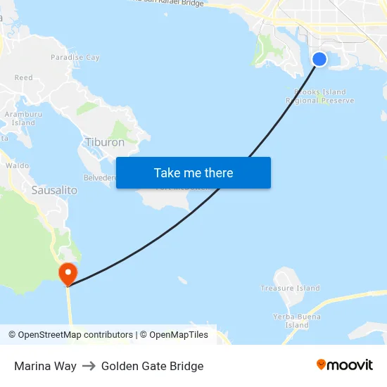 Marina Way to Golden Gate Bridge map