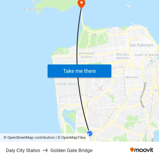 Daly City Staton to Golden Gate Bridge map