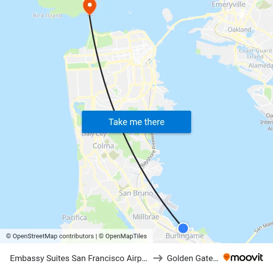 Embassy Suites San Francisco Airport - Burlingame to Golden Gate Bridge map