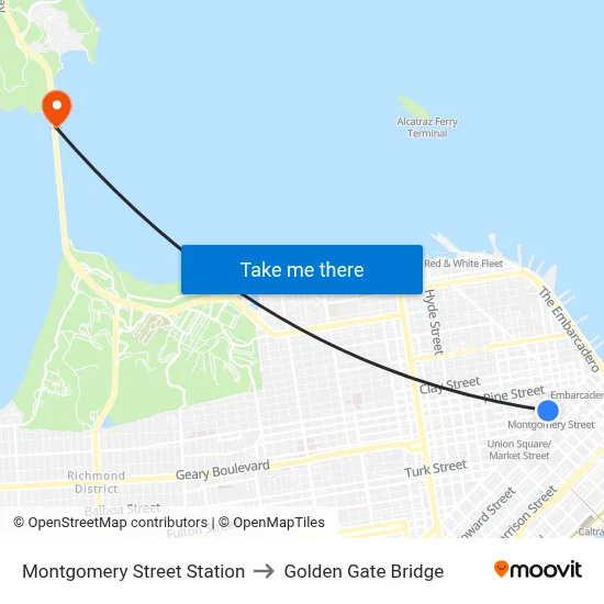 Montgomery Street Station to Golden Gate Bridge map