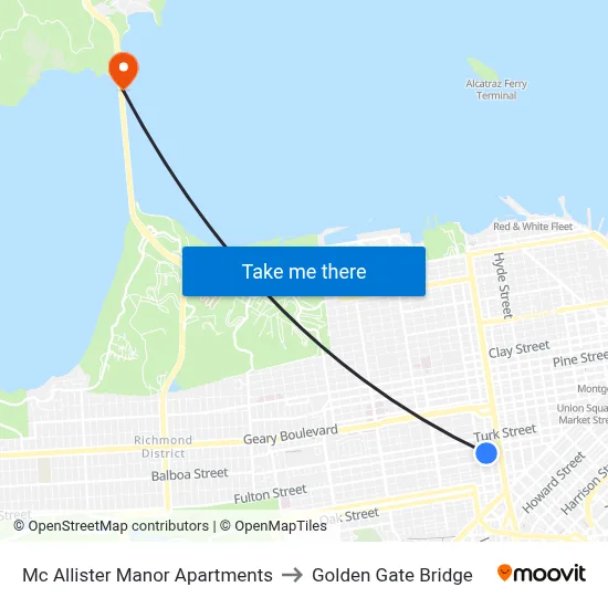 Mc Allister Manor Apartments to Golden Gate Bridge map
