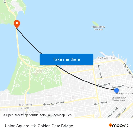 Union Square to Golden Gate Bridge map