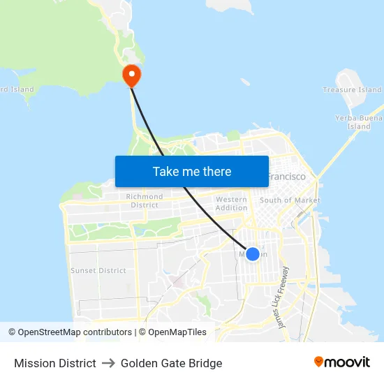 Mission District to Golden Gate Bridge map
