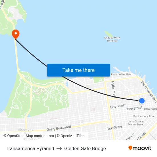 Transamerica Pyramid to Golden Gate Bridge map