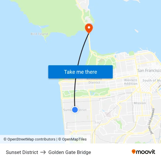 Sunset District to Golden Gate Bridge map