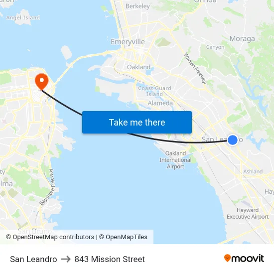 San Leandro to 843 Mission Street map
