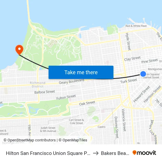 Hilton San Francisco Union Square Pool to Bakers Beach map
