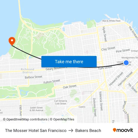 The Mosser Hotel San Francisco to Bakers Beach map