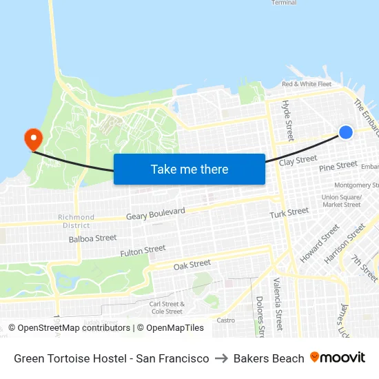 Green Tortoise Hostel - San Francisco to Bakers Beach map