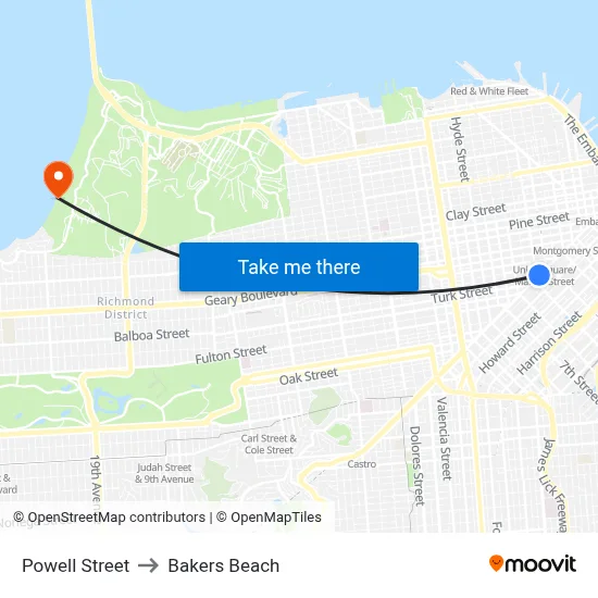 Powell Street to Bakers Beach map