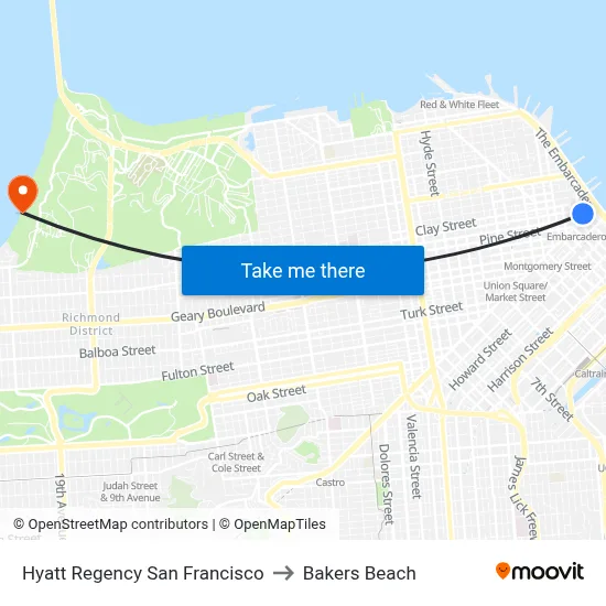 Hyatt Regency San Francisco to Bakers Beach map