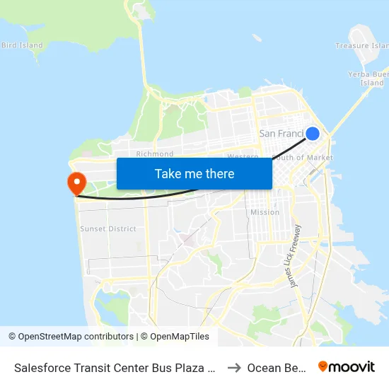 Salesforce Transit Center Bus Plaza Bay A to Ocean Beach map