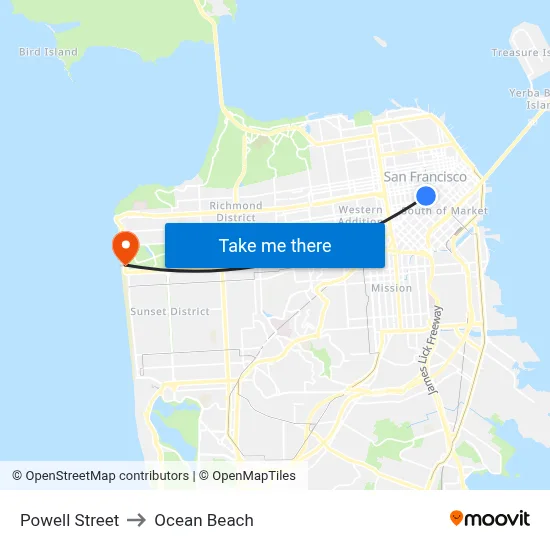 Powell Street to Ocean Beach map