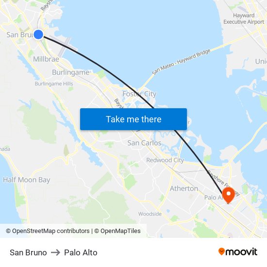 San Bruno to Palo Alto map