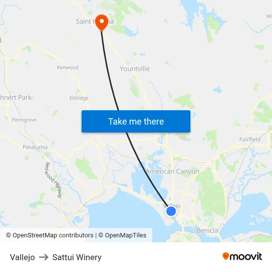 Vallejo to Sattui Winery map