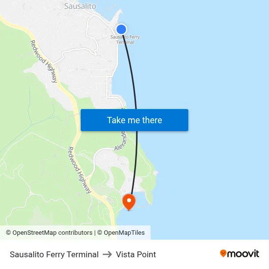 Sausalito Ferry Terminal to Vista Point map