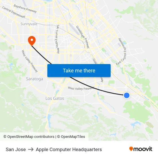San Jose to Apple Computer Headquarters map