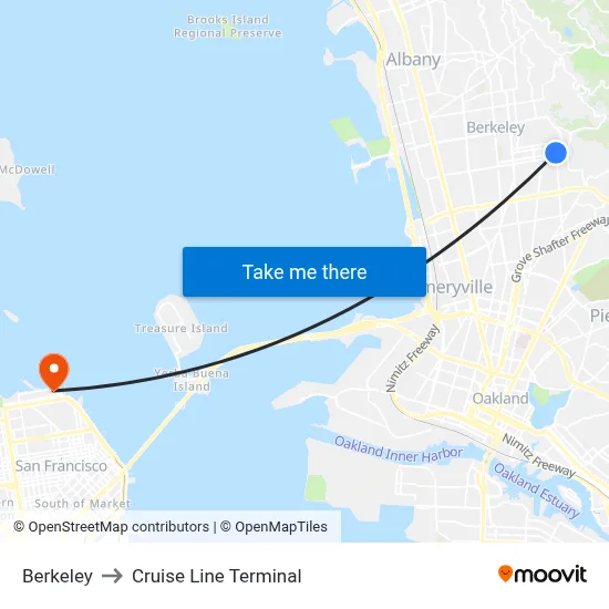 Berkeley to Cruise Line Terminal map